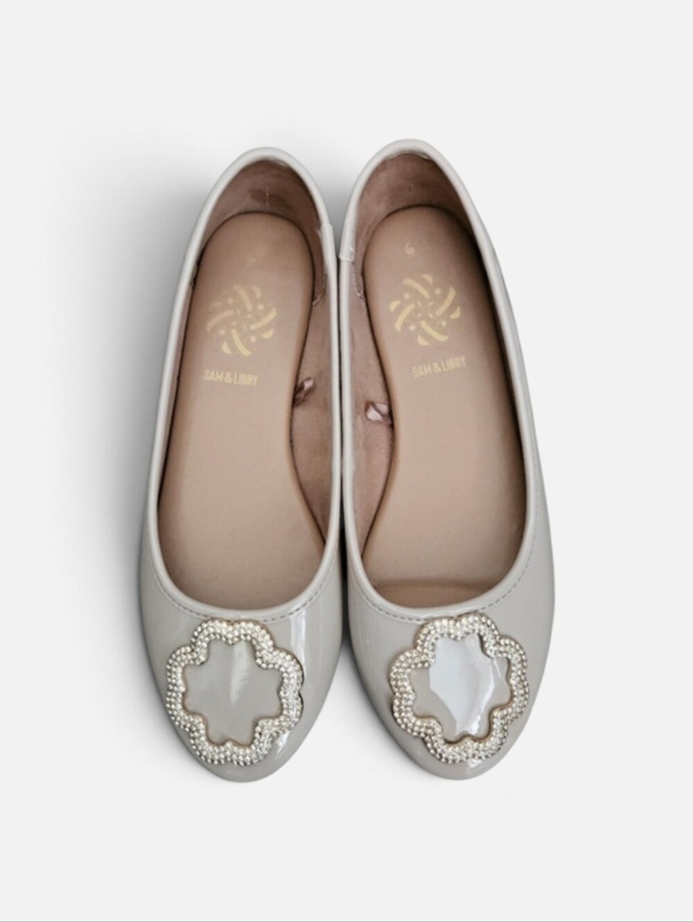 Sam & Libby Womans Coco Embelished Nude Patent PU Ballet Flat Classic Si…